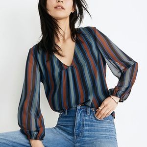 Madewell Sheer Sleeve Crop Top in Academy Stripe Print - XS